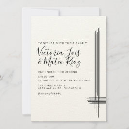 Convite Linhas Abstratas Preto Branco Bege Casamento