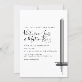 Convite Linhas Abstratas Preto Branco Casamento Moderno