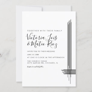 Convite Linhas Abstratas Preto Branco Casamento Moderno