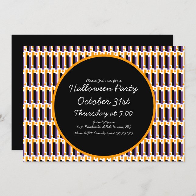 Convite Linhas de Formas Geométricas de Festas de Hallowee (Frente/Verso)