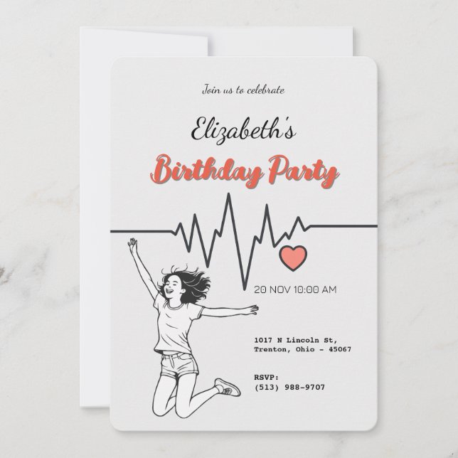 Convite Linhas de pulsação com Design de coração (Frente)