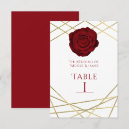 Convite Linhas Rosa Vermelho & Dourado Número de Mesa Flor