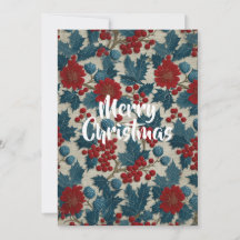 Linho Botânico de Natal Vintage Vermelho com Fruta