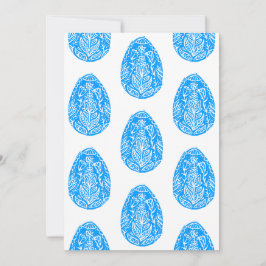 Convite Linocut de Ovo de Páscoa Floral Azul