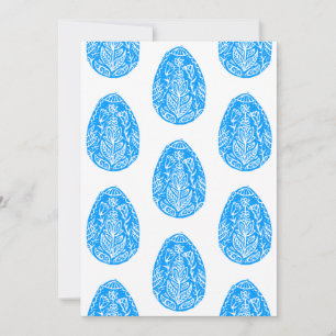 Convite Linocut de Ovo de Páscoa Floral Azul