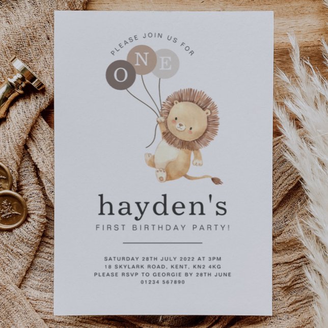 Convite Lion Brown Balloons - UM (Criador carregado)