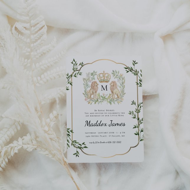 Convite Lion Crest | Regal Little King primeiro aniversari (Criador carregado)
