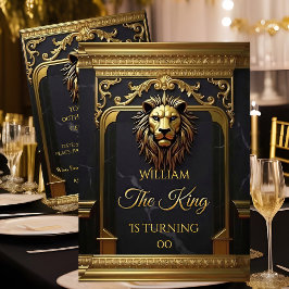 Convite Lion Head King Marble Black Gold Birthday Party