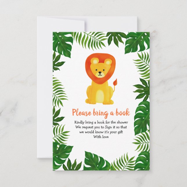 Convite Lion Jungle Safari Animal | Forest Traga Um Livro (Frente)