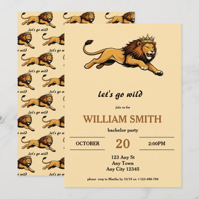 Convite Lion King Bachelor Party Invitation (Frente/Verso)
