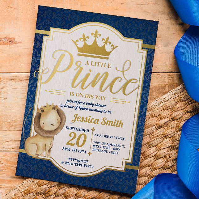 Convite Lion Royal Prince Chá de fraldas (Give yourself the full royal treatment to celebrate the arrival of your little lion prince. )