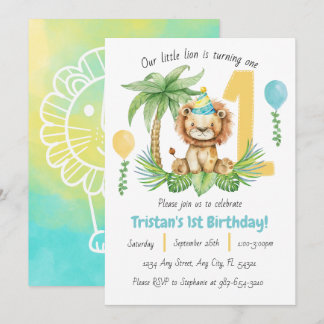 Convite Lion Safari 1st Birthday Invitation