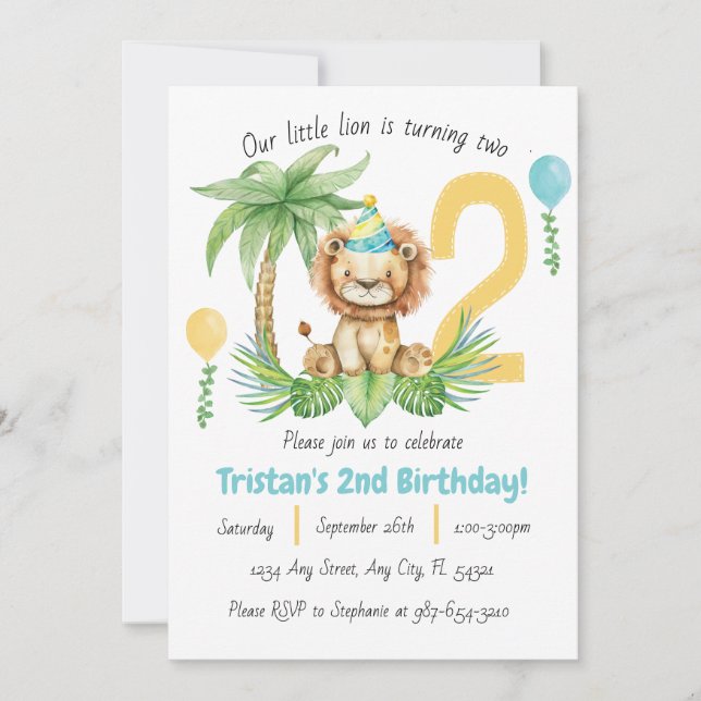 Convite Lion Safari 2nd Birthday Invitation (Frente)