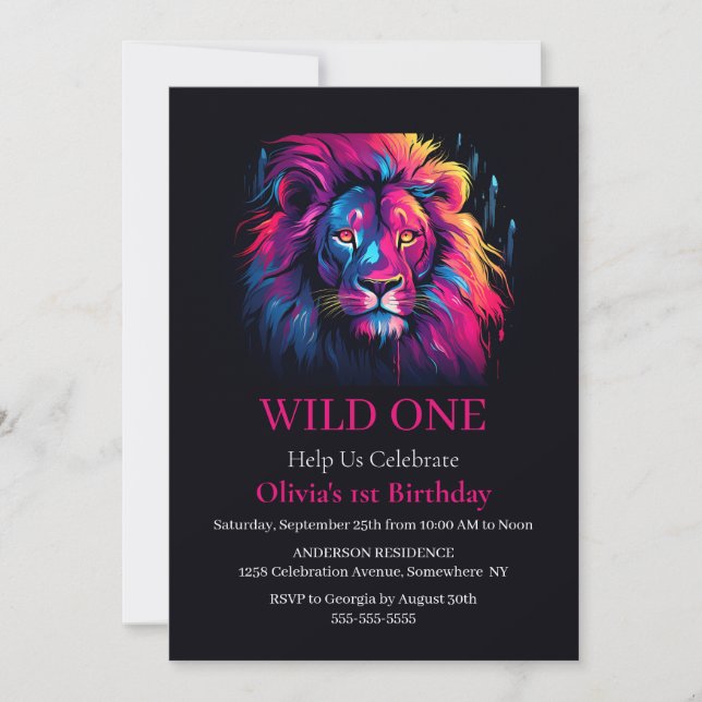 Convite Lion Wild One Birthday (Frente)