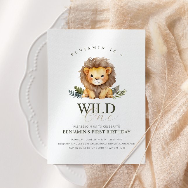 Convite Lion Wild One Birthday Invitation (Criador carregado)