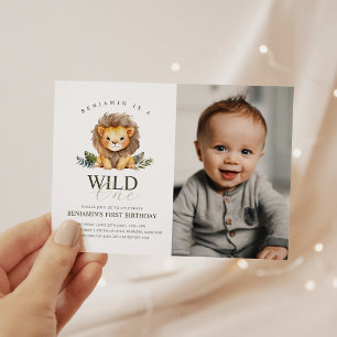 Convite Lion Wild One Birthday Photo Invitation