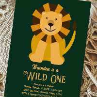 Lion Wild One First Birthday Dourado e Verde