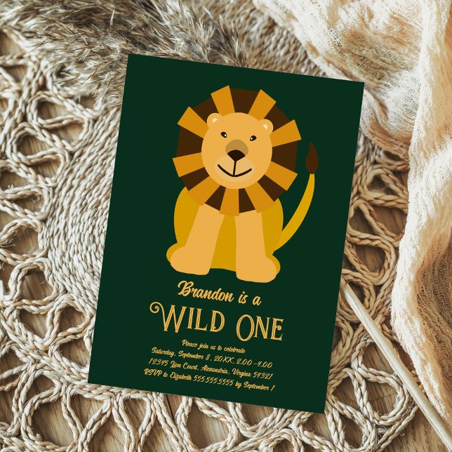 Convite Lion Wild One First Birthday, Foto Safari Selva (Criador carregado)