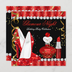 Convite Lípstick Glitter Glamor Noturno Vermelho Dourado