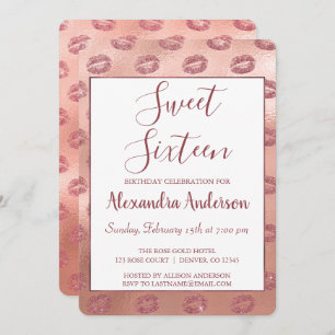 Convite Lipstick Kisses Rosa Dourado Doce Doce Dezesseis A