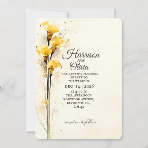 Convite Lírio Amarelo Simples Cala Aquarela Floral Casamen
