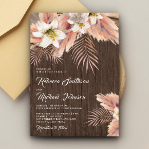 Convite Lírio Branco Floral Palma Pampas Celeiro Madeira C
