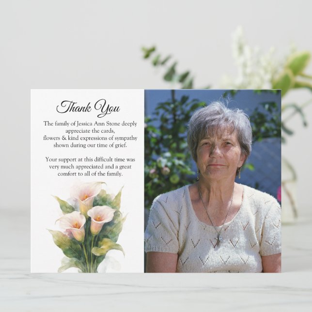 Convite Lírio Calla Floral Funeral Morte Obrigado  (Em pé/Frente)