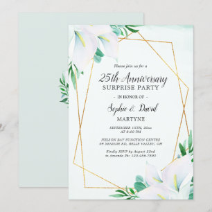 Convite Lírio-de-água Branco Geométrico de 25º Aniversário