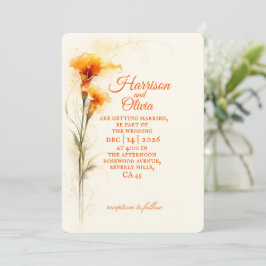 Convite Lírio de Água Classy Laranja Aquarela Floral Casam
