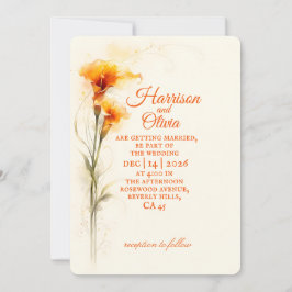 Convite Lírio de Água Classy Laranja Aquarela Floral Casam