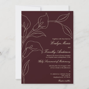Convite Lírio de Cala Roxo Fundo Elegante Casamento Católi