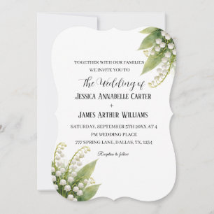 Convite Lírio do Vale Casamento Floral em Aquarela Branco