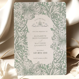 Convite Lírio Dourado Sage Verde Morris Save the Date