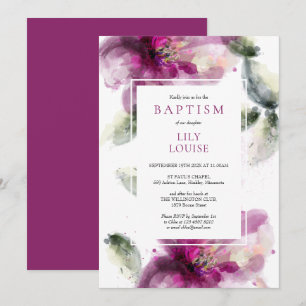 Convite Lírio Floral Rosa Aquarela Batismo Batizado