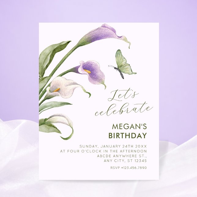 Convite Lírio roxo floral aniversário (Criador carregado)
