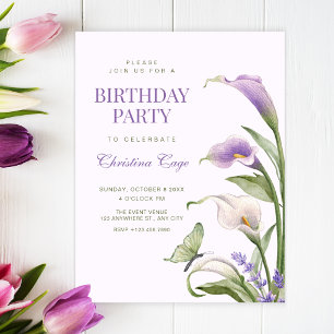 Convite Lírio roxo floral de aniversário