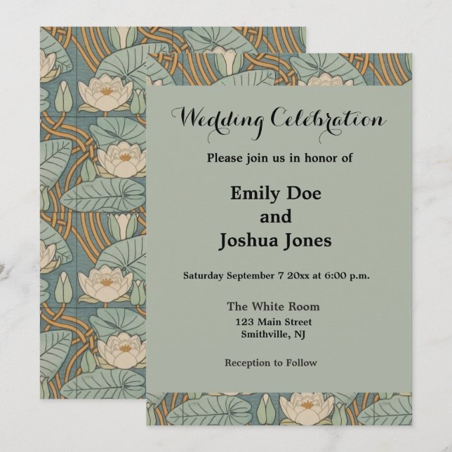 Convite Lírios Aquáticos Arte Nova Natureza (Frente/Verso)