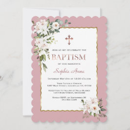 Convite Lírios brancos com Rosa Dourada Batismo