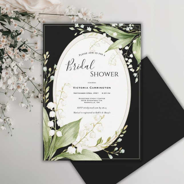 Convite Lírios Brancos do Vale Preto Nupcial  (Criador carregado)
