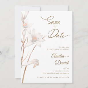 Convite Lírios brancos elegantes casamento Save the Date