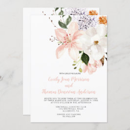 Convite Lírios De Aquarelas, Pêonias, Magolias