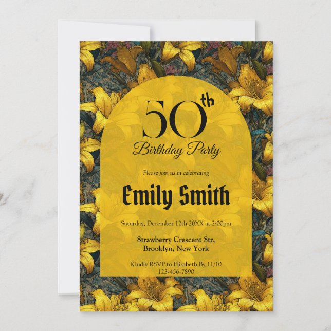 Convite Lírios Elegantes Acento Surpresa Aniversário (Frente)