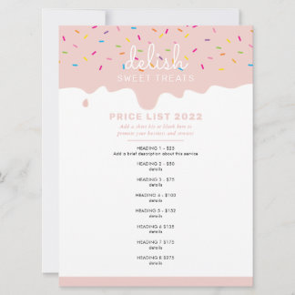 Convite LISTA DE SERVIÇO DE PREÇOSborra borrão do glacé