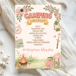 Convite Lista de Verificação de Acampamento Rosa Boho