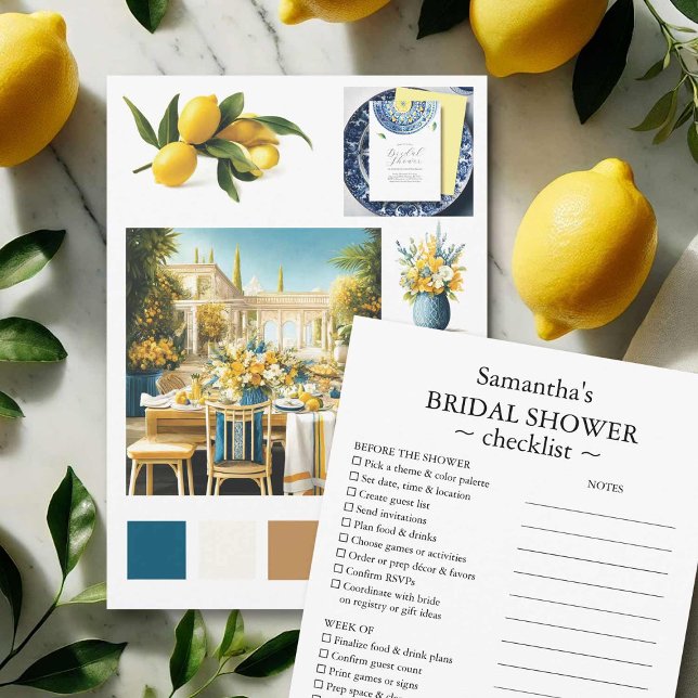 Convite Lista de verificação e guia de estilo do chá de pa (Bridal shower planning checklist lemon theme features to do list and style guide)