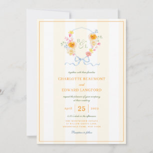 Convite Listra Amarela Crista Floral Monograma Casamento P
