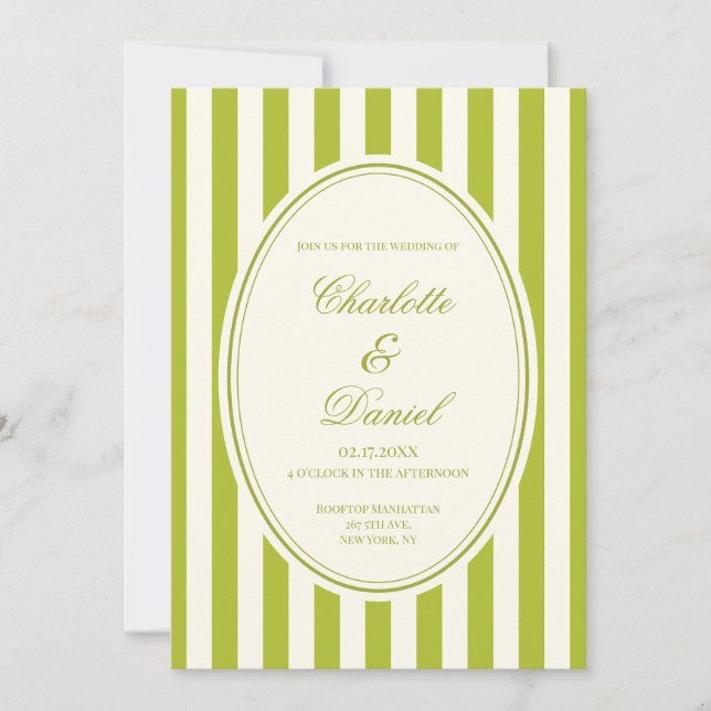 Convite Listra Casamento Chartreuse Personalizado (Frente)