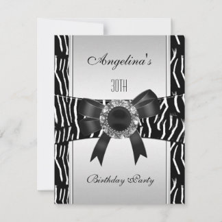 Convite Listra de Zebra Prata Branco Preto Jóia 30º Aniver