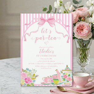 Convite Listra Floral Rosa Vamos Par-tea Aniversário