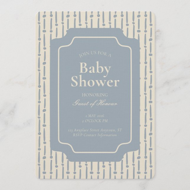 Convite Listra Geométrica Abstrata Azul Neutro de Gênero (Frente)